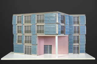 1. Preis, Wohnsiedlung Worblaufen, Ittigen, Modellbild des Grundrisses mit Möblierung, Fischer Architekten AG, Zürich